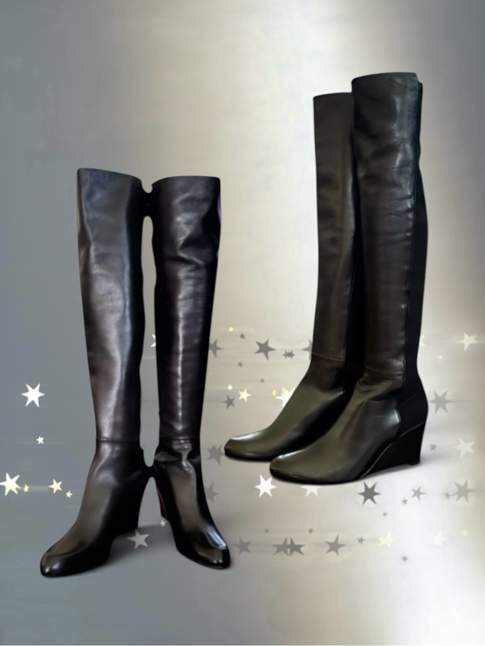 🆕💞Stuart Weitzman Over-The-Knee 5050 Demi-Wedge Black Boots • 6.5 US • NIB